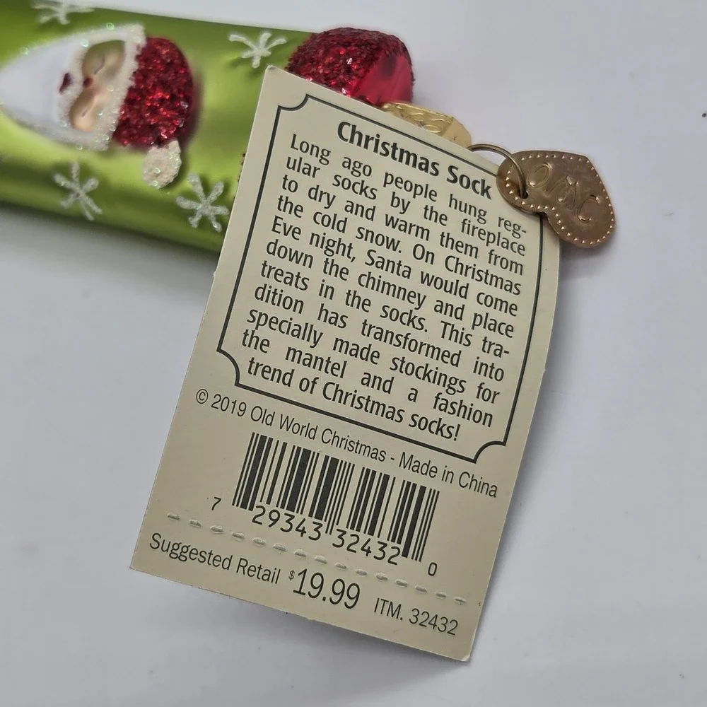 Old World Blown Glass Christmas Ornament Embellished 32432 Christmas Sock 2019